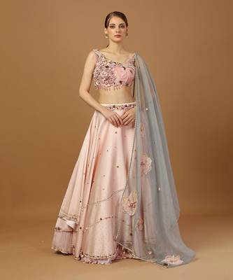 Baby Pink Lehenga Set With Asymmetrical Blouse 1