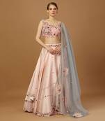 Baby Pink Lehenga Set With Asymmetrical Blouse
