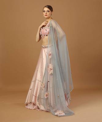 Baby Pink Lehenga Set With Asymmetrical Blouse 2