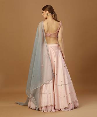 Baby Pink Lehenga Set With Asymmetrical Blouse 3