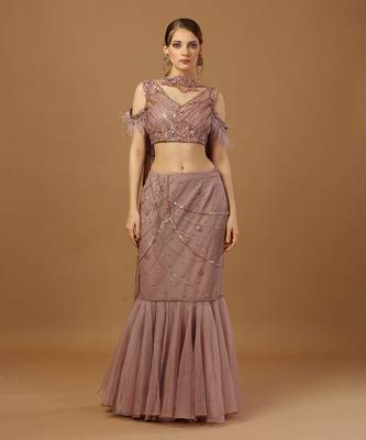 Dusty Pink Fish Cut Skirt Set 1