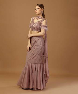 Dusty Pink Fish Cut Skirt Set 2