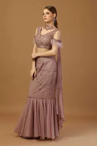 Dusty Pink Fish Cut Skirt Set