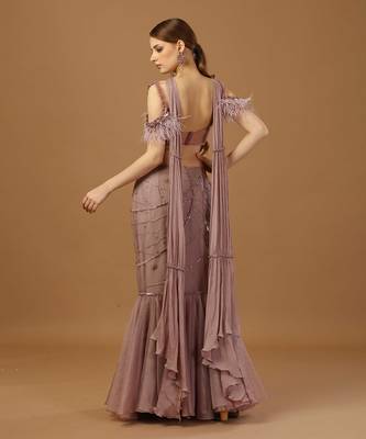 Dusty Pink Fish Cut Skirt Set 3