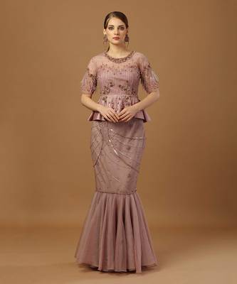 Dusty Pink Peplum Skirt Set 1