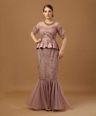 Dusty Pink Peplum Skirt Set 2