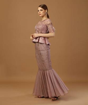 Dusty Pink Peplum Skirt Set 3
