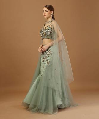 Aqua Green Fish Cut Lehenga Set 2