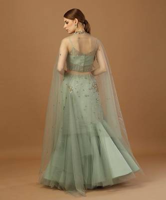 Aqua Green Fish Cut Lehenga Set 3