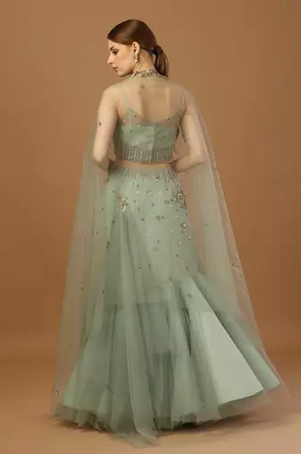 Aqua Green Fish Cut Lehenga Set