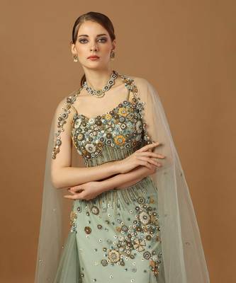 Aqua Green Fish Cut Lehenga Set 4