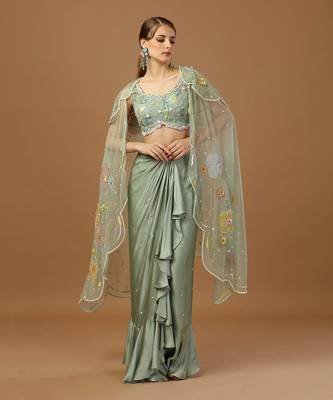 Aqua Green Drape Skirt Set 1