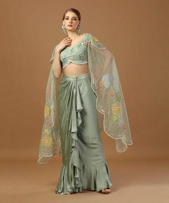 Aqua Green Drape Skirt Set 2