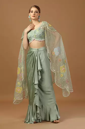 Aqua Green Drape Skirt Set