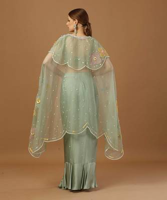 Aqua Green Drape Skirt Set 3