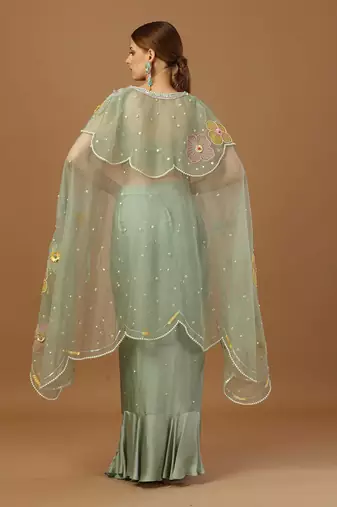 Aqua Green Drape Skirt Set