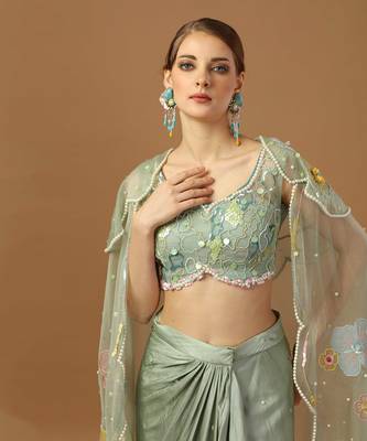 Aqua Green Drape Skirt Set 4