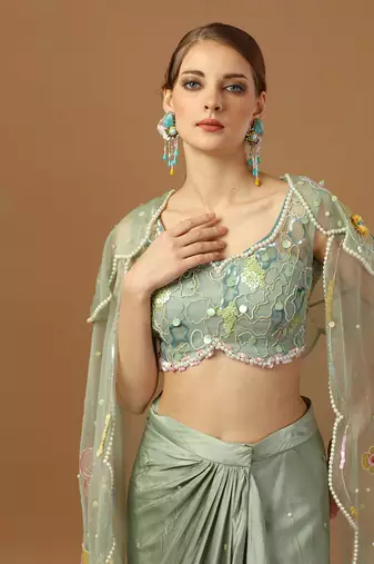 Aqua Green Drape Skirt Set