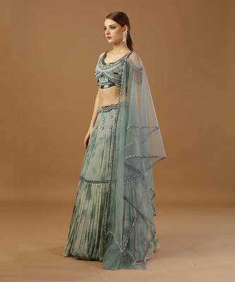 Aqua Green Tye Dye Lehenga Set 2