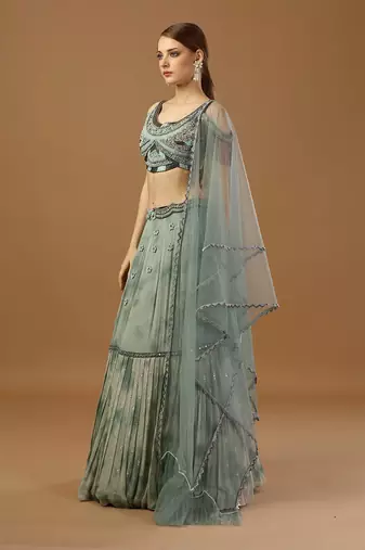 Aqua Green Tye Dye Lehenga Set