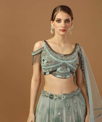 Aqua Green Tye Dye Lehenga Set 4