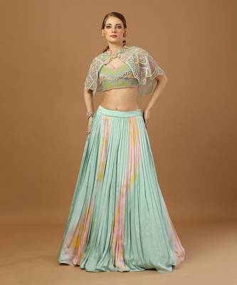 Aqua Tye Dye Lehenga Set with Cape 1