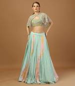 Aqua Tye Dye Lehenga Set with Cape