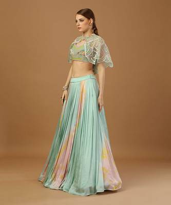 Aqua Tye Dye Lehenga Set with Cape 2