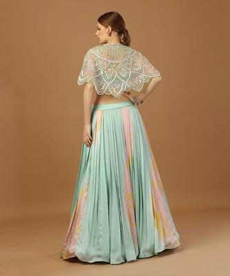 Aqua Tye Dye Lehenga Set with Cape 3