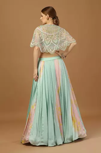 Aqua Tye Dye Lehenga Set with Cape
