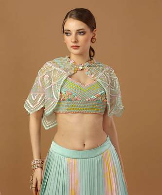 Aqua Tye Dye Lehenga Set with Cape 4