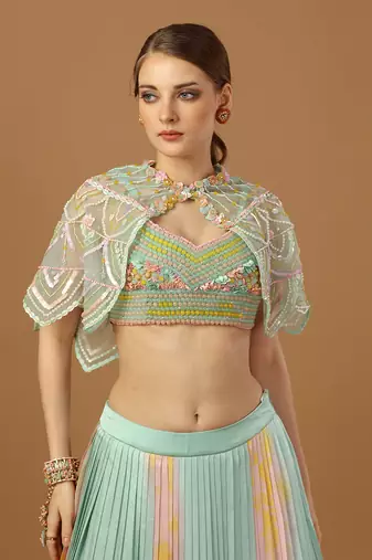 Aqua Tye Dye Lehenga Set with Cape