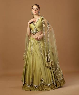 Olive Embroidered Lehenga Set 1