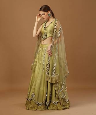 Olive Embroidered Lehenga Set 2