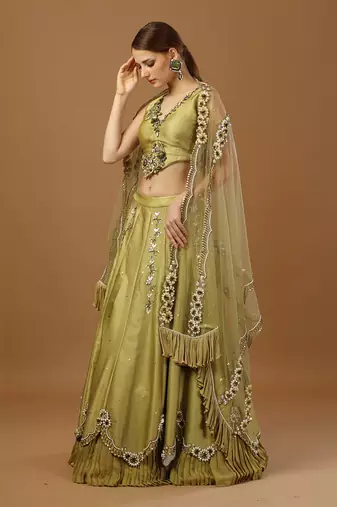 Olive Embroidered Lehenga Set