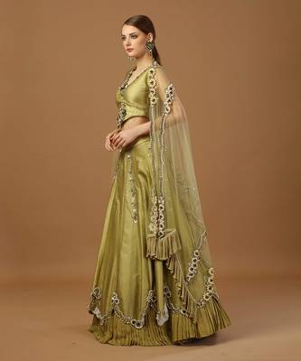 Olive Embroidered Lehenga Set 3