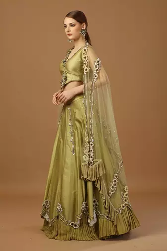 Olive Embroidered Lehenga Set
