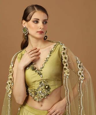 Olive Embroidered Lehenga Set 4