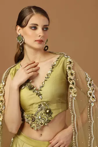 Olive Embroidered Lehenga Set