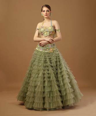 Sage Green Frill Lehenga Set 1