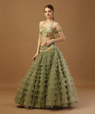 Sage Green Frill Lehenga Set 2