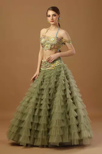 Sage Green Frill Lehenga Set