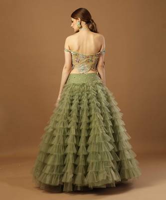 Sage Green Frill Lehenga Set 3