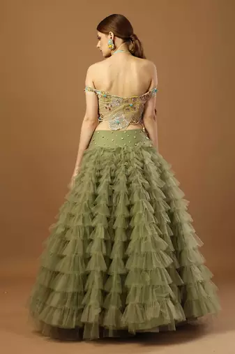 Sage Green Frill Lehenga Set