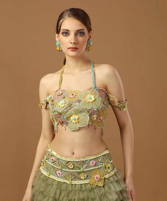 Sage Green Frill Lehenga Set 4