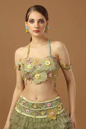 Sage Green Frill Lehenga Set