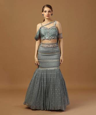 Grey Georgette Sequin Embroidered Lehenga  1