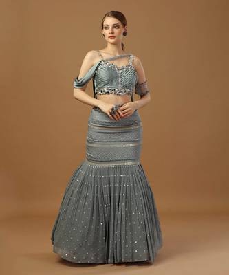 Grey Georgette Sequin Embroidered Lehenga  2