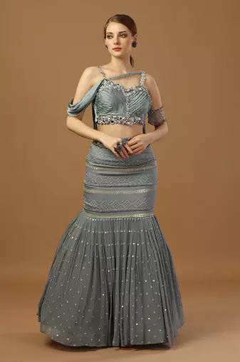 Grey Georgette Sequin Embroidered Lehenga 