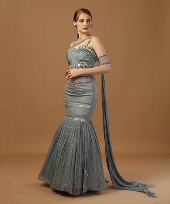 Grey Georgette Sequin Embroidered Lehenga  3